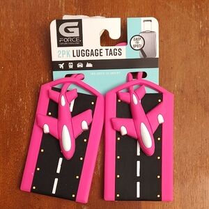 NWT G FORCE Pink Black Airplane Runway Cute Luggage Tags - 2 Pack